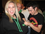 Eugene Laverty signing his hoodie for an overjoyed auction winner