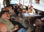 The group enjoys the brilliant weather and beer Thursday!
