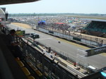 The iconic main straight from the top part of a lit lane stand