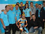 Polaris World team in pit following Matthia Pasini's stunning mainden 250cc win