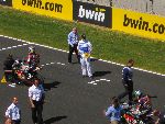 Start of second half of race after red flag. Note Harry's (number 24) 4th position to be blank