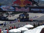 Casey winning in front of our trackside 'Pole Position Club' (umbrellas)